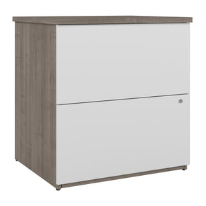 65" Silver Maple & White Customizable Desk with Built in File