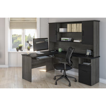 Load image into Gallery viewer, 71" x 59" L-shaped Desk with Hutch in Bark Gray & Black