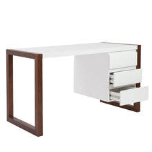 Load image into Gallery viewer, 51" Matte White Lacquer & Dark Walnut Desk with Drawers