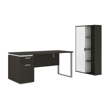 Load image into Gallery viewer, Deep Gray &amp; White 66&quot; Desk Set with Cabinet
