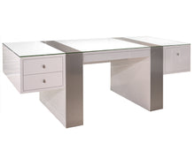 Load image into Gallery viewer, Premium Modern Desk in White Lacquer & Brushed Aluminum Laminate