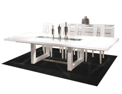 Modern White Lacquer Conference Table with Inlaid Glass (Extends from 84