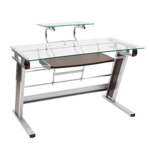 43" Silver & Walnut Cantilever Desk with Glass Top