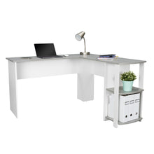Load image into Gallery viewer, 54&quot; White/Gray L-Shaped Desk with Bookshelf
