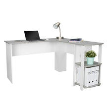 Load image into Gallery viewer, 54" White/Gray L-Shaped Desk with Bookshelf