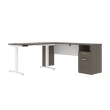 Load image into Gallery viewer, Bark Gray and White 71" Adjustable L-Shaped Desk with Attached File