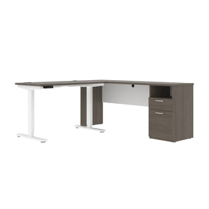 Bark Gray and White 71" Adjustable L-Shaped Desk with Attached File