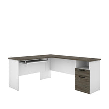 Load image into Gallery viewer, 71" x 59" L-shaped Desk in White & Walnut Gray