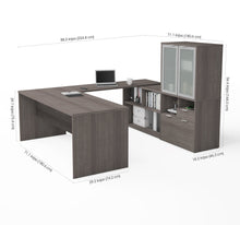 Load image into Gallery viewer, Bark Gray 71" x 88" U-Shaped Desk with Privacy Glass Hutch