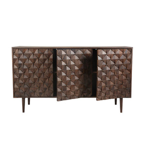 58" Solid Sheesham Wood Credenza with Unique Patterned Front