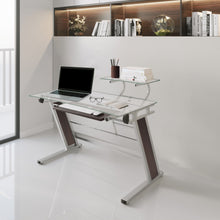Load image into Gallery viewer, 43" Silver & Walnut Cantilever Desk with Glass Top