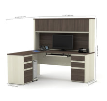 Load image into Gallery viewer, Modern L-shaped Desk with Hutch in White Chocolate & Antigua