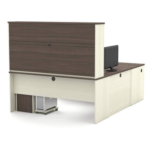 U-shaped Desk and Hutch in White Chocolate & Antigua