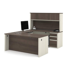 Load image into Gallery viewer, U-shaped Desk and Hutch in White Chocolate & Antigua