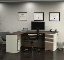 Load image into Gallery viewer, Modern L-shaped Office Desk in White Chocolate & Antigua
