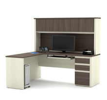 Load image into Gallery viewer, Elegant L-shaped Desk with Hutch in White Chocolate & Antigua