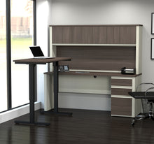 Load image into Gallery viewer, White & Antigua Desk / Hutch with Included Sit-Stand Desk