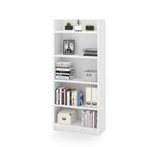 Load image into Gallery viewer, Modern Bark Grey and White L-Shaped Office Desk with Built-In Shelves