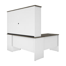 Load image into Gallery viewer, 71" x 59" L-shaped Desk with Hutch in White & Walnut Gray