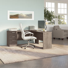 Load image into Gallery viewer, 65" Gray Maple L-Desk with Built-in File Cabinet