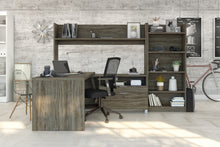 Load image into Gallery viewer, Walnut Gray 101" L-Shaped Open Top Desk with Bookcase/Hutch