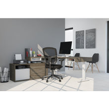 Load image into Gallery viewer, 71" Adjustable-height Standing Desk in Walnut Gray and White with Credenza