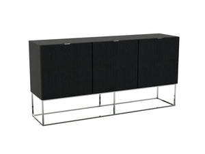 71" Dark Gray Oak & Stainless High Gloss Lacquer Credenza