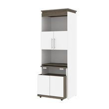 Load image into Gallery viewer, Walnut Gray & White 30" Collapsable Desk/Storage Cabinet with Hutch