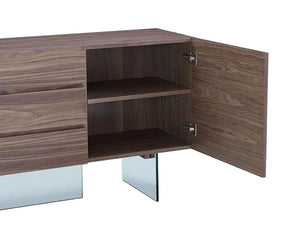 Stunning 79" Walnut Storage Credenza with Drawers and Glass Base