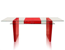 Load image into Gallery viewer, 79" Modern Red Lacquer & Tempered Glass Executive Desk