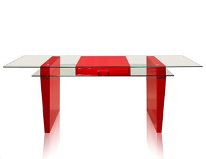79" Modern Red Lacquer & Tempered Glass Executive Desk
