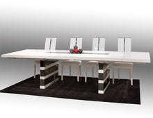 Load image into Gallery viewer, White Lacquer Conference Table with Gray Mirrored Legs (Extends to 124" W)
