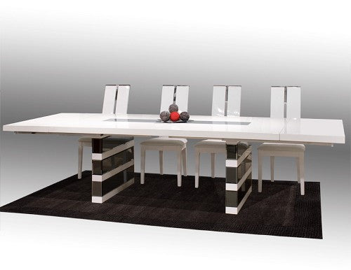 White Lacquer Conference Table with Gray Mirrored Legs (Extends to 124