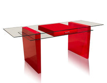 Load image into Gallery viewer, 79&quot; Modern Red Lacquer &amp; Tempered Glass Executive Desk
