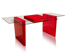 Load image into Gallery viewer, 79" Modern Red Lacquer & Tempered Glass Executive Desk