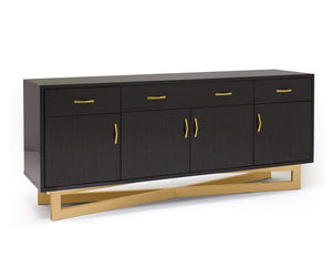 Chic 80" Credenza with Gray Oak Finish & Brushed Gold Accents