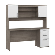 Load image into Gallery viewer, 65" Modern Compact Desk with Hutch in Silver Maple & White