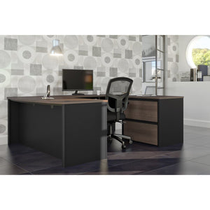 U-shaped Premium Desk in Antigua & Black with Oversized File Drawers