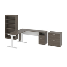 Load image into Gallery viewer, 72" Bark Gray & White Adjustable 3 Piece L-Desk Set