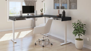 71" Black and White Standing L-Shaped Desk