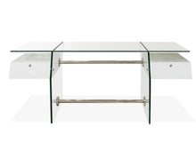 Load image into Gallery viewer, 69" Modern Glass Executive Desk with White Lacquer Drawers