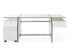 Load image into Gallery viewer, 69" Modern Glass Executive Desk with White Lacquer Drawers