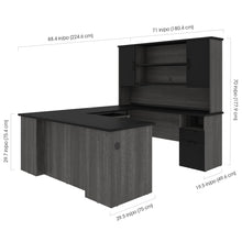 Load image into Gallery viewer, Modern U-shaped Desk with Hutch in Bark Gray & Black