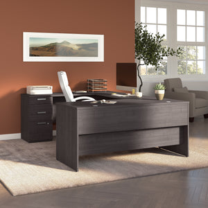 65" Executive U-Desk in Charcoal Maple