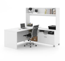 Load image into Gallery viewer, Spacious L-Shaped Office Desk with Hutch in White