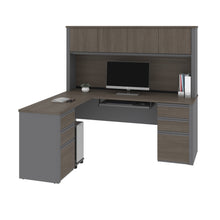 Load image into Gallery viewer, Premium L-shaped Desk with Hutch in Bark Gray and Slate