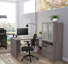 Load image into Gallery viewer, 71" Bark Gray L-shaped Desk with Privacy Glass Hutch