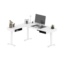 Load image into Gallery viewer, 71" White and Black Programmable Standing L-Shaped Desk