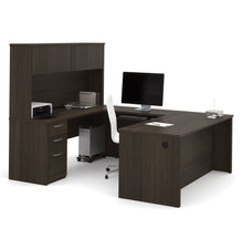 Load image into Gallery viewer, U-Shaped Desk with Pedestal and Hutch in Dark Chocolate
