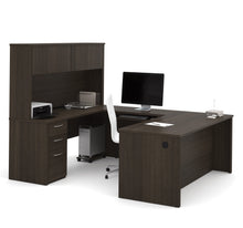 Load image into Gallery viewer, U-Shaped Desk with Pedestal and Hutch in Dark Chocolate